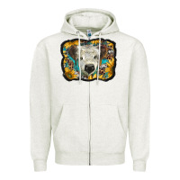 Oatmeal Heather white scottish calf with sunflowers western  background Zipper Hoodie - BarkalooDesign
