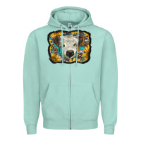 Seafoam white scottish calf with sunflowers western  background Zipper Hoodie - BarkalooDesign