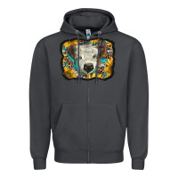 Smoke white scottish calf with sunflowers western  background Zipper Hoodie - BarkalooDesign