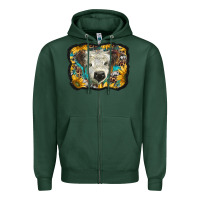Sports Green white scottish calf with sunflowers western  background Zipper Hoodie - BarkalooDesign