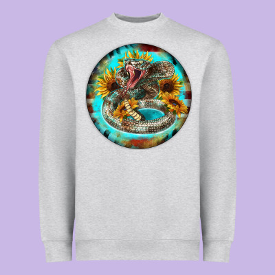 Rattlesnake And Sunflower Heavyweight Sweatshirt Designed By Barkaloodesign
