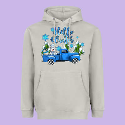 Hello Winter With Sniwman And  Truck Heavyweight Hoodie Designed By Adodesignshop