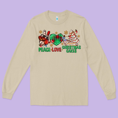 Peace Love Christmas Cakes Bbs Long Sleeve Tee Designed By Bundleandbundleshop