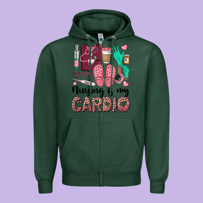 Nursing Is My Cardio Zipper Hoodie Designed By Barkaloodesign