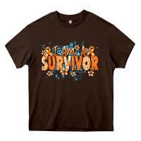 Chocolate Brown I am a survivor orange ribbon Kidney Cancer Heavy Core Tee - NancyCooperArtShop
