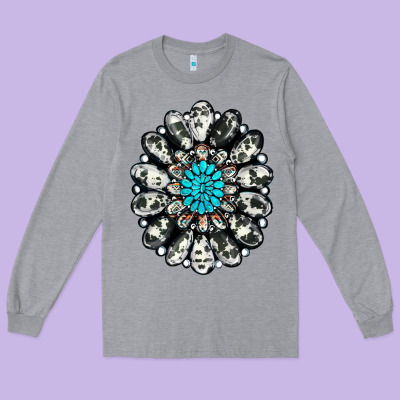 Cowhide Aztec Gemstone Long Sleeve Tee Designed By Ranaportraitstore