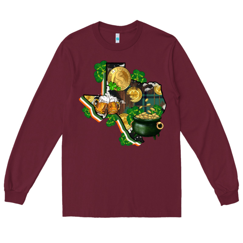 Texas Map St Patricks Day Long Sleeve Tee by FaDigitalArtStudio | Teevron