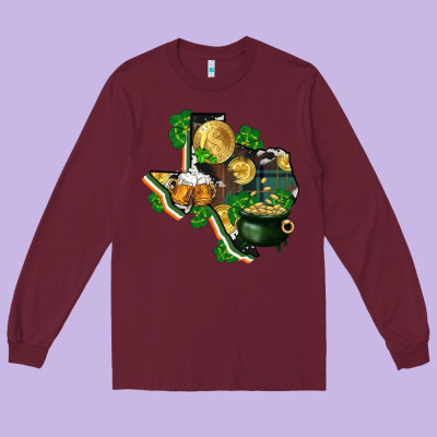 Texas Map St Patricks Day Long Sleeve Tee Designed By Fadigitalartstudio