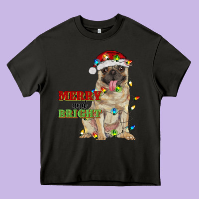 Merry And Bright Pug Heavy Core Tee Designed By Ranaportraitstore