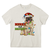 Cream merry and bright pug Heavy Core Tee - RanaPortraitStore
