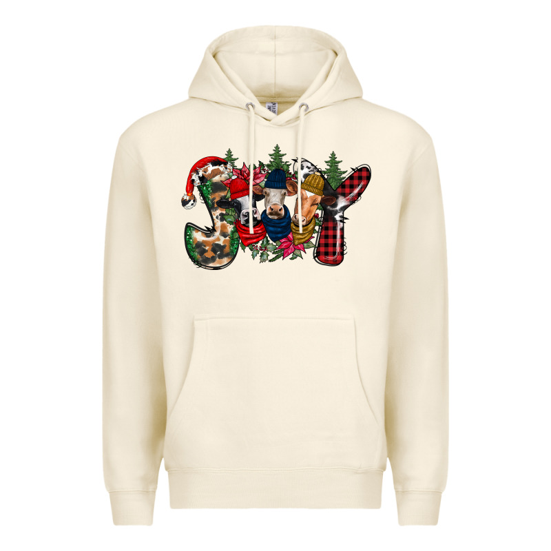 Joy Christmas Cows Premium Hoodie by CowhideDigitalArt | Teevron