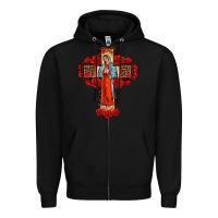 Black lady of guadalupe rose cross, Zipper Hoodie - BarkalooDesign
