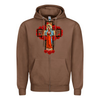 Chestnut lady of guadalupe rose cross, Zipper Hoodie - BarkalooDesign