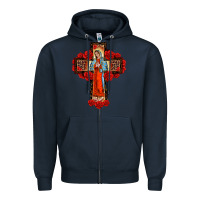 Navy lady of guadalupe rose cross, Zipper Hoodie - BarkalooDesign