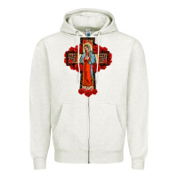 Oatmeal Heather lady of guadalupe rose cross, Zipper Hoodie - BarkalooDesign