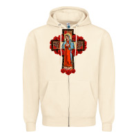 Sandshell lady of guadalupe rose cross, Zipper Hoodie - BarkalooDesign