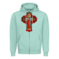 Seafoam lady of guadalupe rose cross, Zipper Hoodie - BarkalooDesign