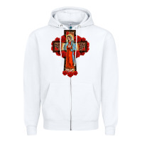 White lady of guadalupe rose cross, Zipper Hoodie - BarkalooDesign