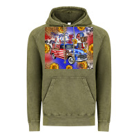 Vintage Olive Fourth Of July Sunflowers Truck Vintage Hoodie - FaDigitalArtStudio