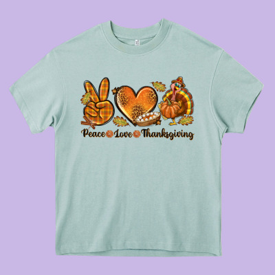 Peace Love Thanksgiving Heavy Core Tee Designed By Texasbilliewilder