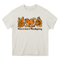 Cream Peace Love Thanksgiving Heavy Core Tee - texasbilliewilder
