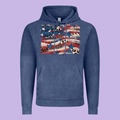 Leopard Glitter American Flag Vintage Hoodie Designed By Fadigitalartstudio