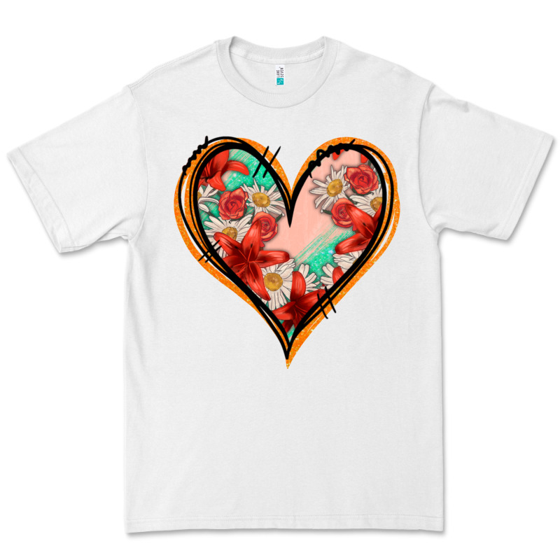 Floral Orange Glitter Heart Premium Tee by Jasminsmagicworld | Teevron