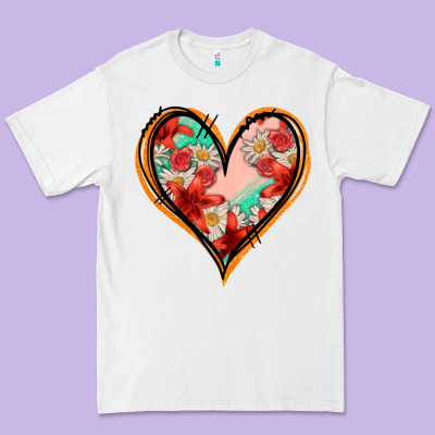 Floral Orange Glitter Heart Premium Tee Designed By Jasminsmagicworld