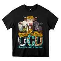 Black Obsessive Cow Disorder with Cows Heavy Core Tee - texasbilliewilder