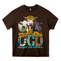 Chocolate Brown Obsessive Cow Disorder with Cows Heavy Core Tee - texasbilliewilder
