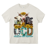 Cream Obsessive Cow Disorder with Cows Heavy Core Tee - texasbilliewilder