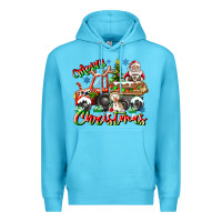 Ocean Blue Merry Christmas  tractor Premium Hoodie - CowhideDigitalArt