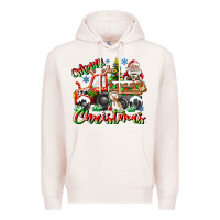 Pale Pink Merry Christmas  tractor Premium Hoodie - CowhideDigitalArt