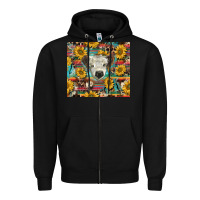 Black white Scottish calf and sunflowers Zipper Hoodie - BarkalooDesign