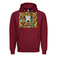 Burgundy white Scottish calf and sunflowers Zipper Hoodie - BarkalooDesign