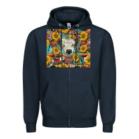 Navy white Scottish calf and sunflowers Zipper Hoodie - BarkalooDesign