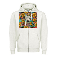 Oatmeal Heather white Scottish calf and sunflowers Zipper Hoodie - BarkalooDesign