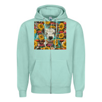 Seafoam white Scottish calf and sunflowers Zipper Hoodie - BarkalooDesign