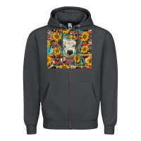 Smoke white Scottish calf and sunflowers Zipper Hoodie - BarkalooDesign