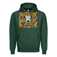 Sports Green white Scottish calf and sunflowers Zipper Hoodie - BarkalooDesign