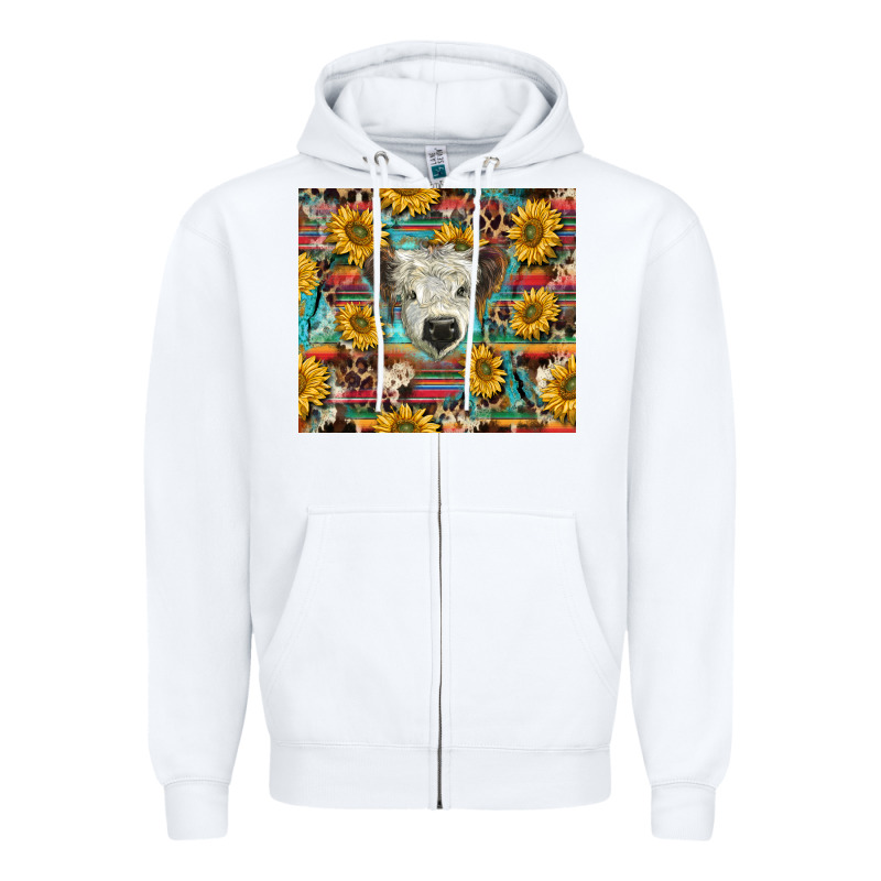 White Scottish Calf And Sunflowers Zipper Hoodie by BarkalooDesign | Teevron