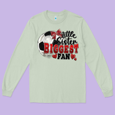 Little Sister Biggest Fan Soccer Long Sleeve Tee Designed By Fadigitalartstudio