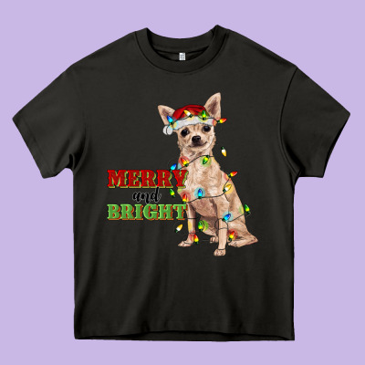 Merry And Bright Chihuahua Heavy Core Tee Designed By Ranaportraitstore
