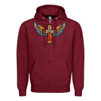 Burgundy our lady of guadalupe cross with wings Zipper Hoodie - BarkalooDesign