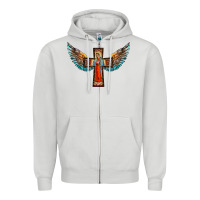 Dove Grey our lady of guadalupe cross with wings Zipper Hoodie - BarkalooDesign