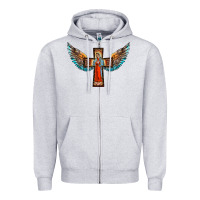 Heather Grey our lady of guadalupe cross with wings Zipper Hoodie - BarkalooDesign