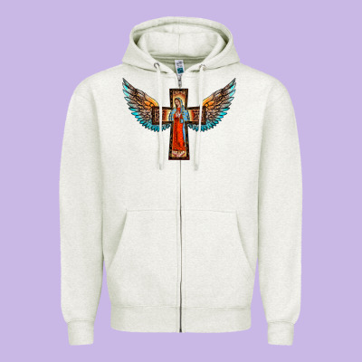 Our Lady Of Guadalupe Cross With Wings Zipper Hoodie Designed By Barkaloodesign