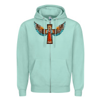 Seafoam our lady of guadalupe cross with wings Zipper Hoodie - BarkalooDesign