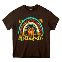 Chocolate Brown Hello Fall with Rainbow Heavy Core Tee - texasbilliewilder