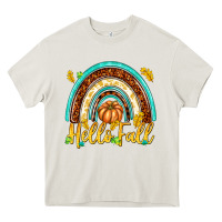 Cream Hello Fall with Rainbow Heavy Core Tee - texasbilliewilder